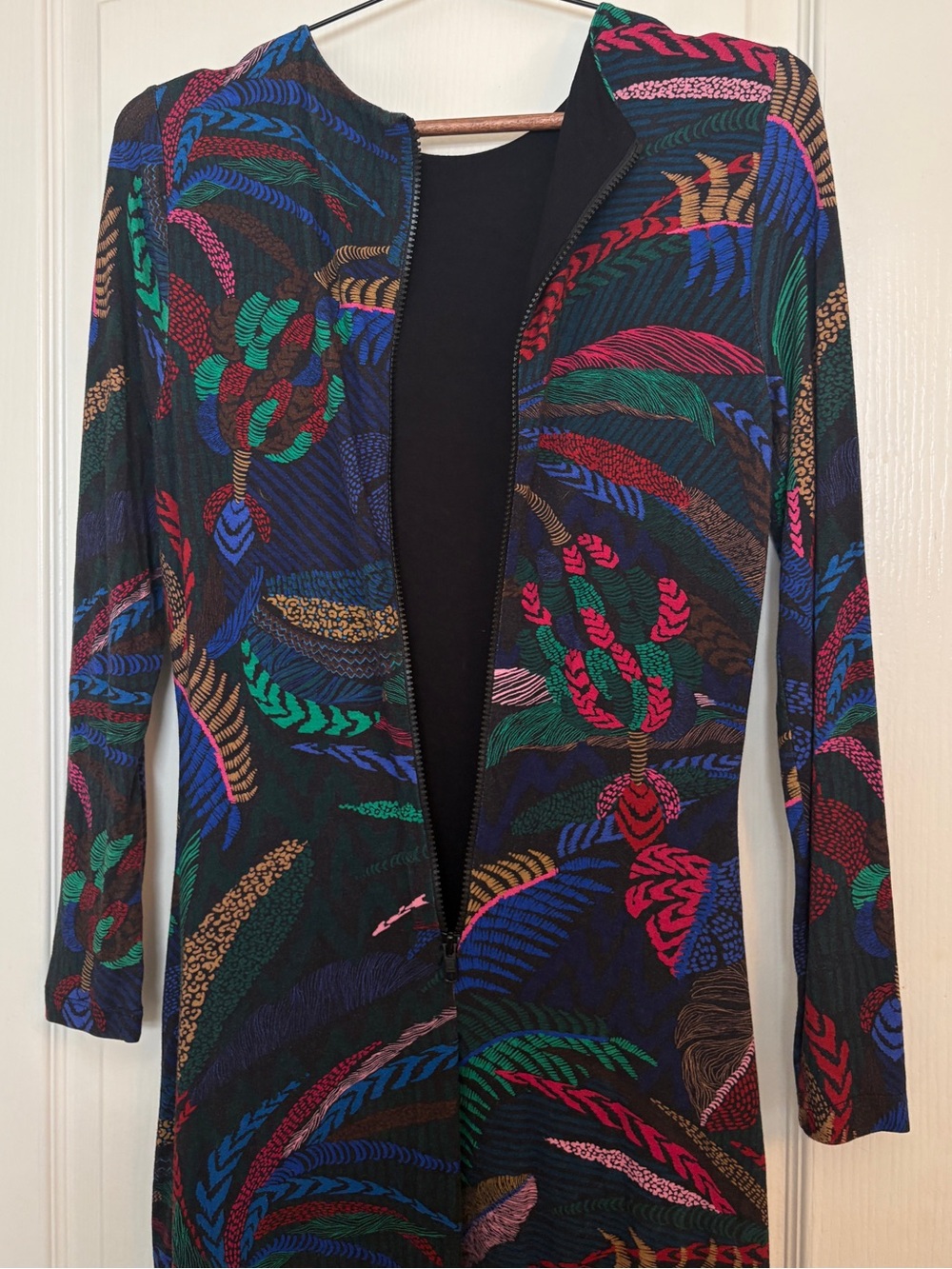 FARM Rio Amazonia Night Long Sleeve Midi Bodycon Dress S tropical botanical - Picture 11 of 12